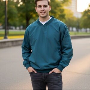 Highlander Teal Green V-Neck Windshirt Pullover Man’s M Relaxed Fit OutdoorWear